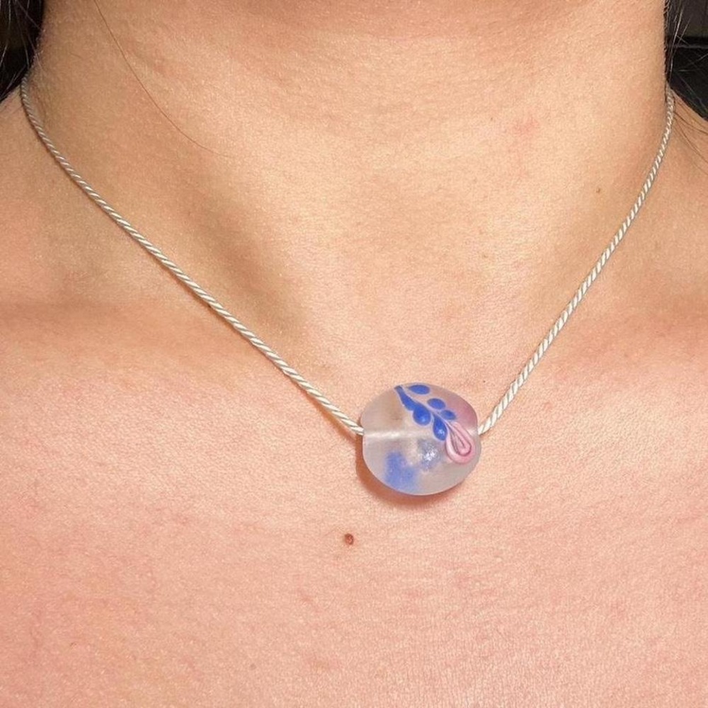 Boho Floral Lampwork Glass Necklace Handmade Adjustable Choker Cottagecore